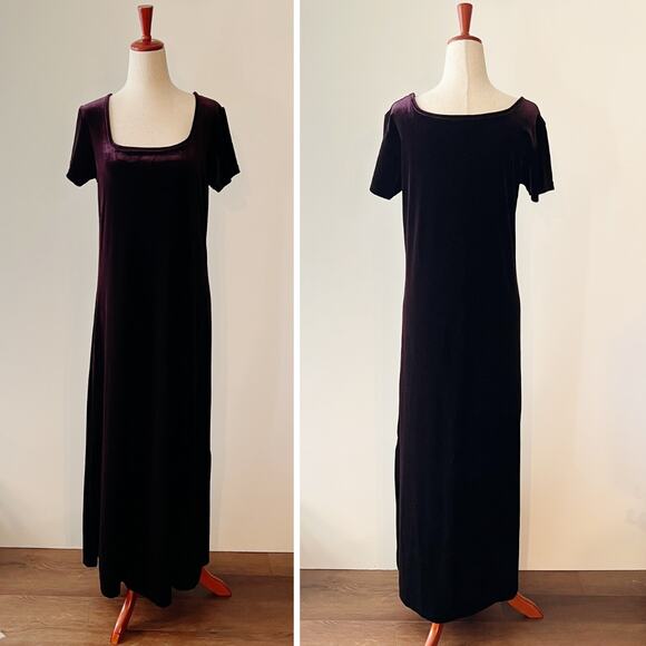 90s Vintage Cassini Purple Stretch Velvet Maxi Dress Size Medium - Picture 1 of 6